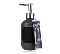 Accentra Dispenser di sapone in vetro nero per scrivere individualmente, dispenser di sapone liquido e dispenser detersivo per lavabo, vasca da bagno o doccia con gesso, fai da te