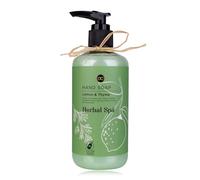Accentra Erogatore di sapone HERBAL SPA con sapone per le mani, sapone liquido in dispenser di pompe decorativo, bottiglia in materiale riciclato, 290 ml, profumo: limone e timo, ricaricabile