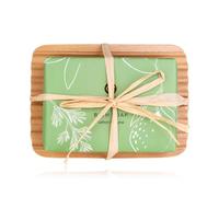 Accentra Herbal Spa - Set per la cura delle mani con portasapone in legno, 100 g di sapone, profumo limone e timo, verde/giallo, set regalo sapone, set decorativo per donne