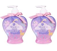 Accentra Sapone per le mani per ragazze MAGICAL UNICORN, 400 ml, sapone liquido in rosa/viola, erogatore con unicorno a forma di cuore, sapone delicato per le mani con fiocco rosa, profumo: fragola