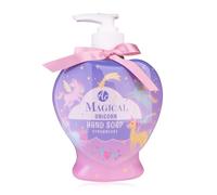 Accentra Sapone per le mani per ragazze MAGICAL UNICORN, 400 ml, sapone liquido in rosa/viola, erogatore con unicorno a forma di cuore, sapone delicato per le mani con fiocco rosa, profumo: fragola