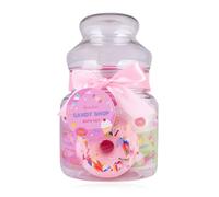 Accentra Set da bagno CANDY SHOP in barattolo di plastica per caramelle, gel doccia, lozione per il corpo, bomba da bagno, spugna a rete rosa, fragranza: Cotton Candy, idea regalo per donne, ragazze