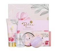 accentra Set da bagno e cura RELAX in bella confezione regalo, 5 pezzi Wellness - Set regalo per donne include burro per il corpo, sapone, crema per le mani, bomba da bagno e candela profumata