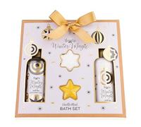 Accentra Set da bagno invernale Magic in confezione regalo, set da 4 pezzi, per donne con gel doccia, lozione per il corpo e 2 bombe da bagno, set regalo festivo per Natale, Vanilla Musk in bianco