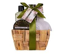 Accentra Set da bagno OLIVE SPA, 150 g sali da bagno in cesto marrone | Set regalo beauty con gel doccia, lozione corpo, cristalli, spugna a rete e cestino in erba marina, look naturale ordinato