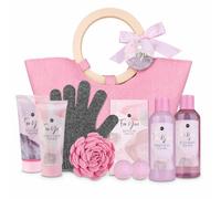Accentra set da bagno PINK ROSE con 200 ml docciaschiuma e borsetta | Idea regalo bagno con bagnoschiuma, lozione e scrub corpo, sapone, bombe da bagno, spugna EVA e guanto esfoliante per relax
