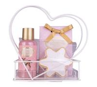 Accentra Set da bagno Romantic DREAMS in elegante cesto di filo con cuore per donne, set da 3 pezzi con gel doccia, sali da bagno e bomba da bagno, fragranza Tea Rose & Velvet, set regalo per Natale