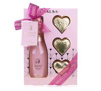 Accentra Set da bagno SALSA ESSENCE OF BEAUTY per donne, schiuma in bottiglia di champagne, 3 bombe da bagno, fragranza Rosa e Fiore di Ciliegio, scatola regalo, lusso per donne