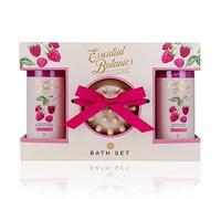 accentra Set da bagno, set per la cura dei BOTANICS - Frutts in confezione regalo - Bagno schiumoso - Sali da bagno - Spazzola massaggiante - in profumo di lampone