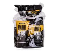 Accentra Set regalo Bath + Body Toolkit, set da bagno da uomo, gel doccia da 400 ml, scrub per le mani da 50 ml e una spugna a rete in un sacchetto impermeabile