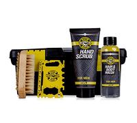Accentra - Set regalo Bath & Body Tools per uomini, shampoo e gel doccia, peeling, spazzola per unghie in legno, multiattrezzo confezionato in una piccola cassetta degli attrezzi, 550 g