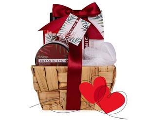 accentra Set regalo CHERRY SPA in cestino per erba marina, set da bagno e doccia - Set regalo da 5 pezzi in cestino decorativo in erba marina, regalo di compleanno, set benessere per donne