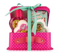 Accentra Set regalo I Love HORSES per ragazzi e ragazze, con bagnoschiuma, sali da bagno e sapone, con dolce profumo di fragola, confezionato in una valigetta di carta