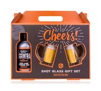 Accentra Set regalo MEN'S COLLECTION per uomini, set di cura da 150 ml di gel da bagno e doccia e 2 bicchierini a forma di brocca di birra, confezione regalo con profumo di legno ambra, per compleanno