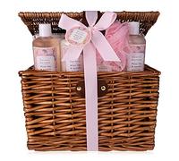 Accentra set regalo SECRET GARDEN in un cestino da picnic in vimini, set da bagno e doccia con fragranza White Tea & Apricot, set regalo da 6 pezzi in un bellissimo cestino di vimini
