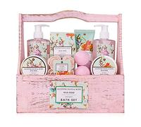 Accentra Set regalo Vintage Florals per bagno e doccia con profumo di rosa selvatica, set regalo da 8 pezzi in cestino decorativo in legno in stile shabby