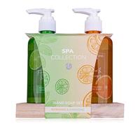 Accentra SPA COLLECTION set cura mani su vassoio in legno con dispenser, 2 x 290 ml sapone mani, 2 profumazioni: agrumi e arancia, menta e lime