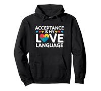 Acceptance Is My Love Language Autism Awareness Puzzle Cuore Felpa con Cappuccio