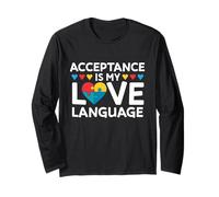 Acceptance Is My Love Language Autism Awareness Puzzle Cuore Maglia a Manica
