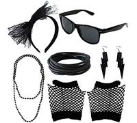 Accessori anni '80 Accessori per costume anni per costume Set di accessori per travestimento Set di occhiali per fascia in pizzo Braccialetti in silicone Guanti a rete Orecchini al neon