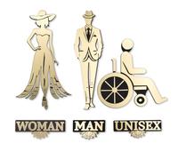 Accessori bagno adesivi murali - Set completo: targhe fuoriporta per bagno WC in laminato plastico color oro, 3 pezzi - Uomo, Donna, Disabile ideali per Bagni Pubblici Uffici Negozi Ristoranti e Hotel