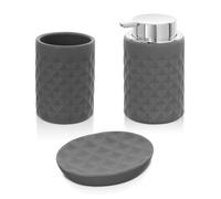 Accessori bagno da appoggio in set 3 pezzi ceramica colore grigio Cristal