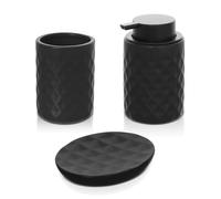 Accessori bagno da appoggio in set 3 pezzi ceramica colore nero Cristal