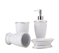 Accessori Bagno,Dispenser Set di Accessori per Il Bagno Bianchi Set da Bagno in Ceramica in Quattro Pezzi Set per Il Lavaggio dei Denti della Tazza Bagno Portasaponetta