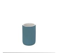 Accessori Bagno in Ceramica Linea Color Blu Pastello Soft-Touch - Set Bagno Moderno con Design Cannettato, Varianti Dispenser Sapone, Portaspazzolino e Portascopino WC (portaspazzolino)