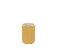 Accessori Bagno in Ceramica Linea Color Giallo Soft-Touch - Set Bagno Moderno con Design Cannettato, Varianti Dispenser Sapone, Portaspazzolino e Portascopino WC (Portaspazzolino)