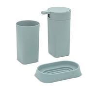 Accessori Bagno in Set Completo 3 Pezzi Colore Verde Acqua, Kit Accessori appoggio, Include Dispenser, portaspazzolini e portasapone in plastica Resistente, Linea Tender