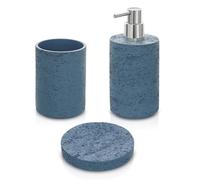 Accessori bagno in set da 3 pezzi turchese cobalto in resina effetto pietra Mate