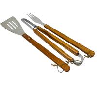 Accessori barbecue set 3 pezzi acciaio inox e legno Fade
