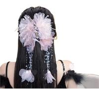 Accessori Capelli Sposa 2pc Autumn Winter Pearls Tassel Feather Sweet Pink Hair Grab Clip For Women Party Shark Accessories Headwear