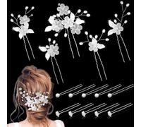 Accessori Capelli Sposa Set,15 Pezzi fermaglio Capelli Sposa,Punti Luce Capelli Sposa con Strass Forma di U in Argento,Accessori per Capelli da Cerimonia Perle e Fiori di Cristallo
