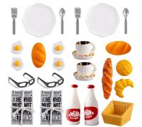 Accessori Casa delle Bambole, Accessori per Gnomi in Miniatura 24 Pz Set da Colazione Cucina Natale Decorazioni Fai Da Te Regalo, Mini Stoviglie Posate Piatti Uova Latte Tazza Pane Coltello Forchetta