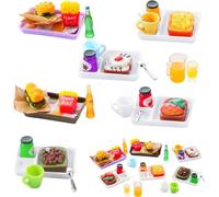 Accessori Casa delle Bambole in Miniatura, 1:12 Accessori da Cucina in Miniatura, Mini Cibo per Casa delle Bambole con Hamburger Patatine Fritte Marmellate Bevande, Set Cucina Miniatura Cibo