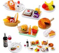 Accessori Casa delle Bambole in Miniatura, 1:12 Accessori da Cucina in Miniatura, Mini Cibo per Casa delle Bambole con Hamburger Patatine Fritte Torte Toast Frutta, Set Cucina Miniatura Cibo