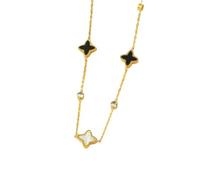 Accessori Collana con diamanti e conchiglia bianca e nera a forma di fiore a quattro foglie, versatile collana alla moda con fiore a quattro foglie per donna