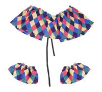 Accessori colorati da clown a scacchi per giochi di ruolo, tra cui colletto finto e polsini da polso, maniche per Halloween, costume da clown stravagante a scacchi, con colletto finto staccabile e