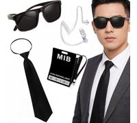 Accessori Costume Agent Secret - Kit completo 6 pezzi con occhiali neri, auricolari e carta d'identità, per travestimento da adulti, feste di Halloween e cosplay