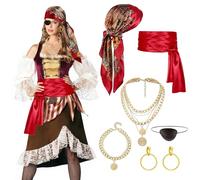 Accessori Costume da Pirata Set, 6pcs Accessori per Costume da Pirata da Donna con Cintura Bandana da Pirata, Capitano Pirata Costume Accessori, Kit Accessori Pirata per Cosplay Carnevale Feste a Tema