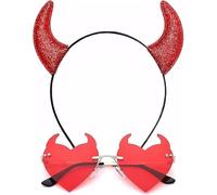 Accessori Costume di Halloween, Cerchietti Corna da Diavolo e Occhiali Rosso,Cerchietto Halloween Diavolo, Occhiali Corna da Diavolos, Accessori Cosplay per Halloweens Carnevale,Feste in Maschera (A)