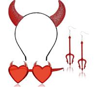 Accessori Costume Diavolo Donna Cerchietto Corna Diavolo Orecchini Tridente | Set Accessori da Diavolo per Donna con Cerchietto, Orecchini e Tridente, per Halloween, Carnevale e Cosplay