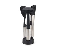 Joseph Joseph Elevate Set di 3 Utensili Cucina, Accessori in Silicone, Mestolo, Spatola, Pinze, senza BPA, Antiaderenti, Resistenti al Calore, Manici in Acciaio Inox, con Portautensili