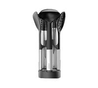 Joseph Joseph Elevate Set di 5 Utensili Cucina, Accessori in Silicone, Mestoli, Cucchiai, Pinze, senza BPA, Antiaderenti, Resistenti al Calore, Manici in Acciaio Inox, con Portautensili