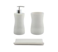 Accessori da Bagno MSV Set in Ceramica da 3 Pezzi: Dispenser di Sapone, portasapone, portaspazzolino Palma White