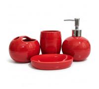 Accessori da bagno rossi da 4 pezzi, set di accessori da bagno moderni in ceramica include dispenser di sapone, portaspazzolino, bicchiere e portasapone per casa appartamento set rosso