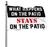 Accessori da bar con scritta in inglese "Man Cave What Happens On The Patio Stay On The Patio Stays on the Patio Flag Funny Dorm Room", decorazione divertente per il bagno (120 x 180 cm)