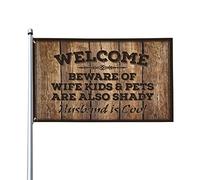 Accessori da bar Man Cave Welcome Beware Of Wife Bambini e animali domestici sono anche ombrosi e marito è cool bandiera decorazione portico esterno uomo camera decorazione (60 x 90 cm)